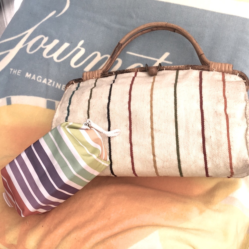 2 BAGS! BAMBOO HANDLE TOTE PLUS COSMETIC BAG!